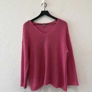 J. Jill Cotton Blend Open Knit Pink Pullover Sweater Longsleeve Large Petite